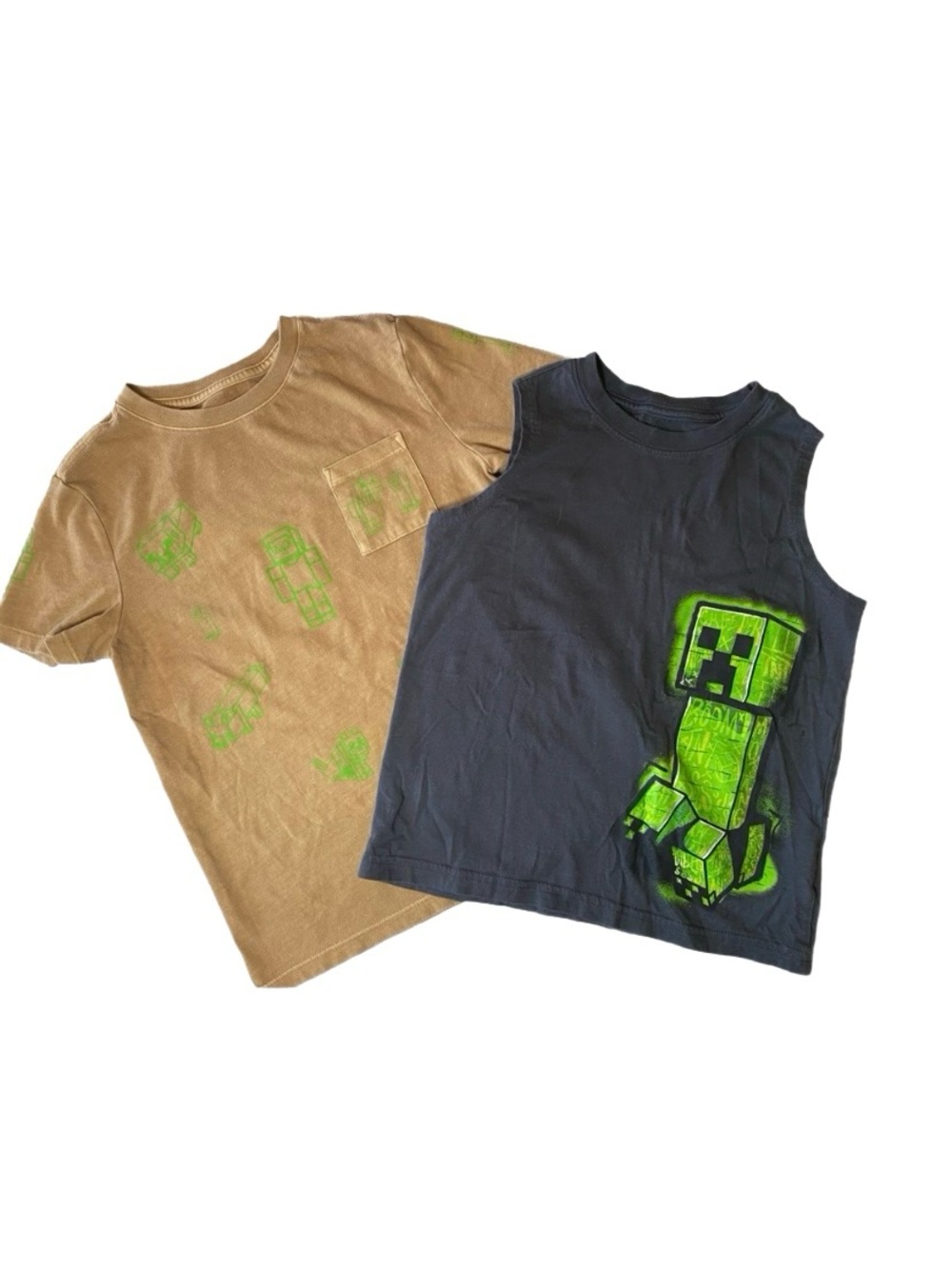 Kids Minecraft Creeper Graphic Tee & Tank Set - Brown & Black Size 6/7